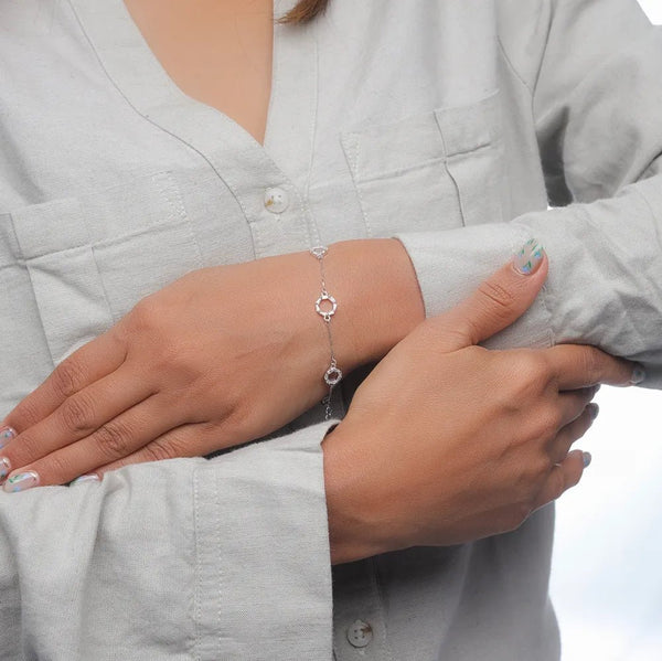 Tassya Silver Crystal Loop Bracelet in 925 sterling silver.
