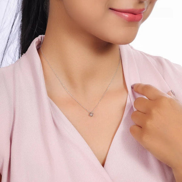Silver Cube Diamante Stud Chain Pendant - tassyasilver.com