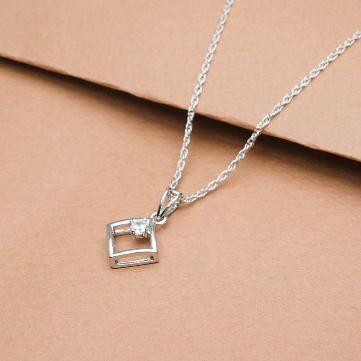 Silver Diamond Square Chain Pendant - tassyasilver.com
