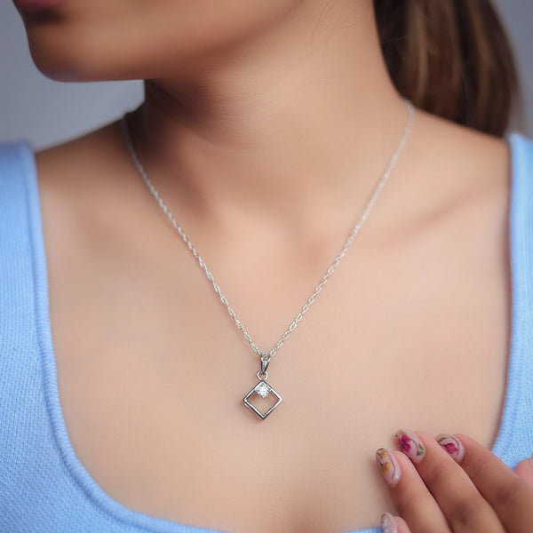 Silver Diamond Square Chain Pendant - tassyasilver.com