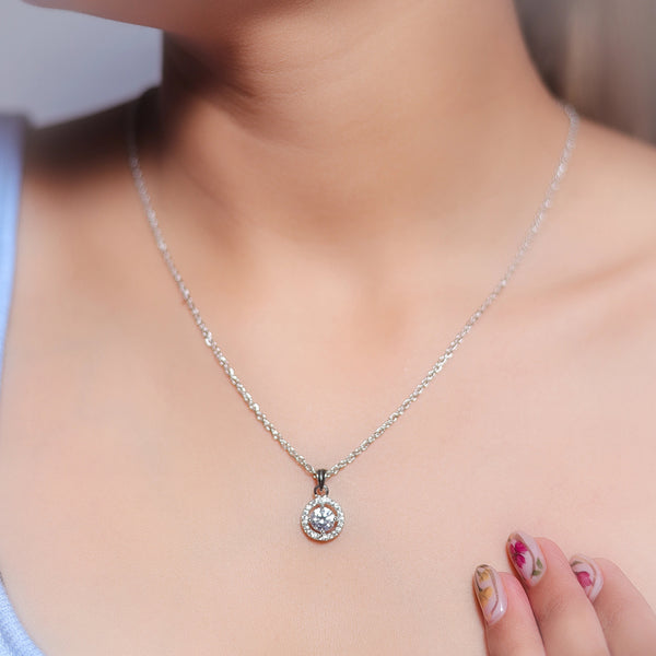 Silver Double Halo Round Chain pendant - tassyasilver.com