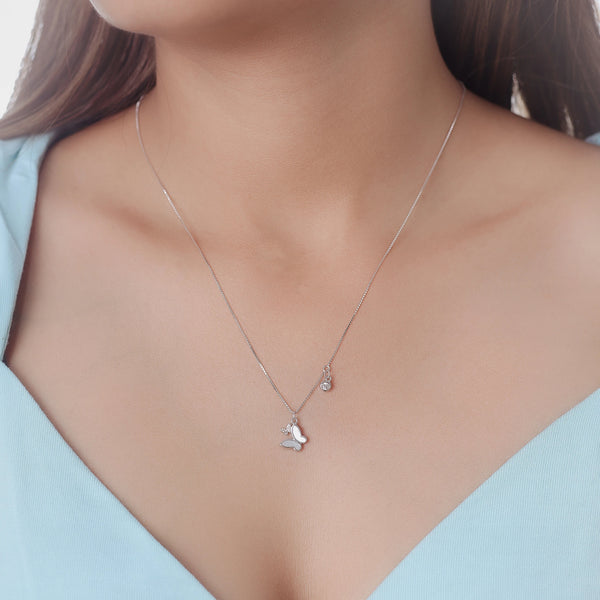 925 silver dual butterfly crystal charm chain pendant – Tassya Silver