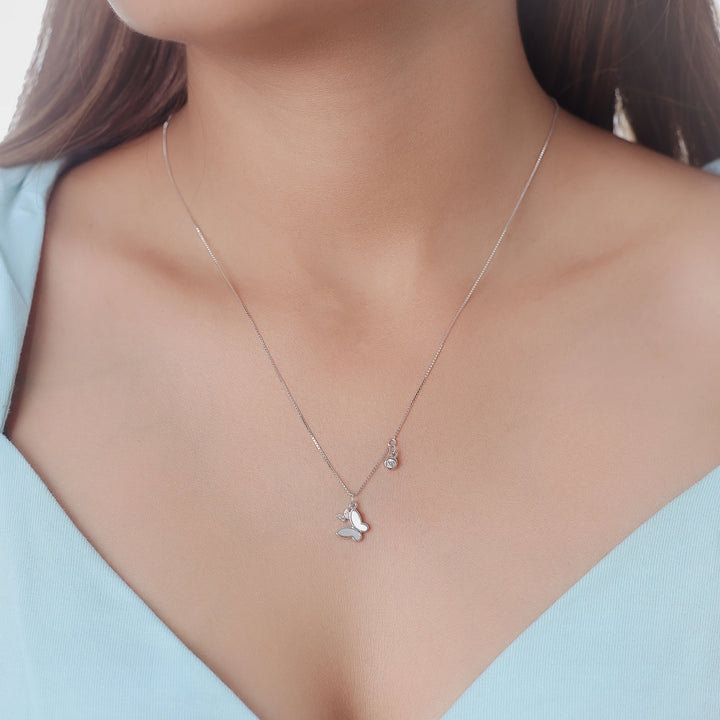 925 silver dual butterfly crystal charm chain pendant – Tassya Silver