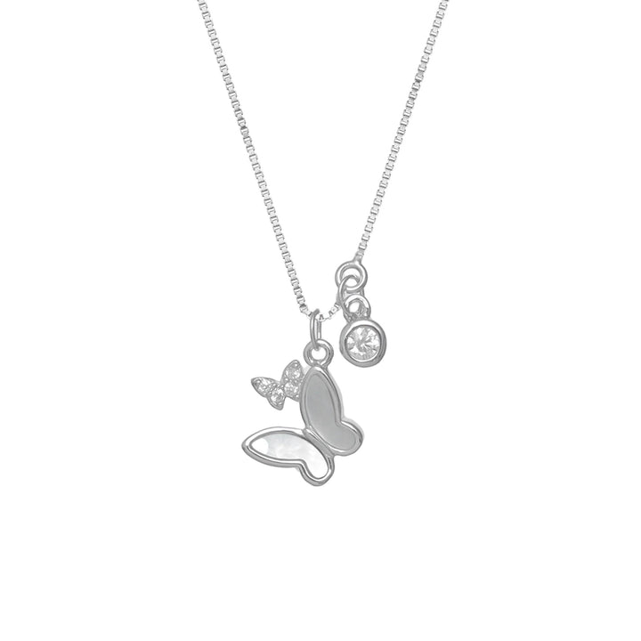 Silver Dual Butterfly & Crystal Charm Chain Pendant - tassyasilver.com