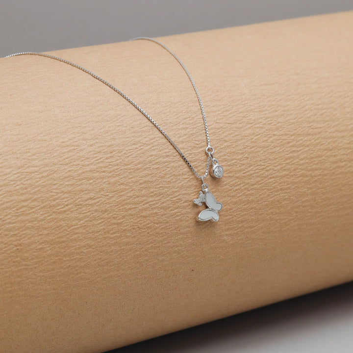 Silver Dual Butterfly & Crystal Charm Chain Pendant - tassyasilver.com