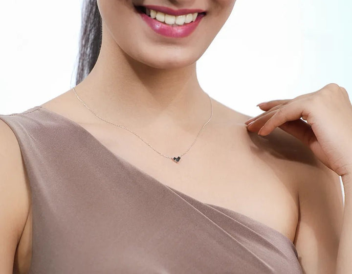 Silver Dual Stone Chain Pendant - tassyasilver.com