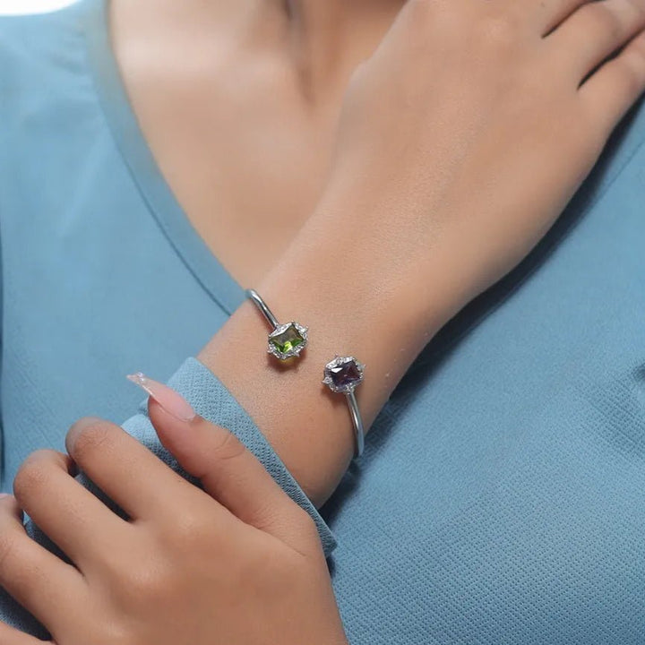 Silver Emerald & Amethyst Duet Kada - tassyasilver.com