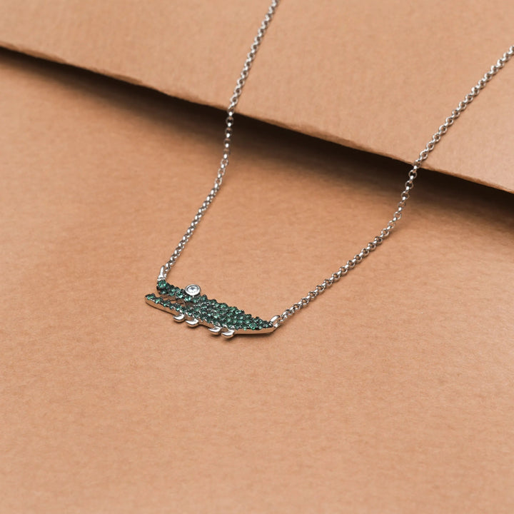 Silver Emerald Croc Chain Pendant - tassyasilver.com