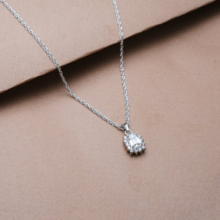 Silver Emerald Cut Halo Chain pendant - tassyasilver.com