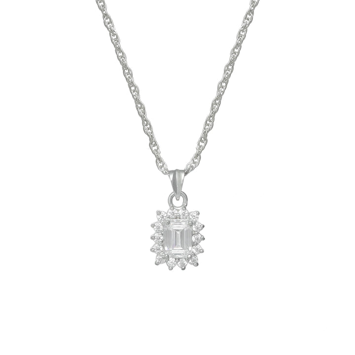 Silver Emerald Cut Halo Chain pendant - tassyasilver.com