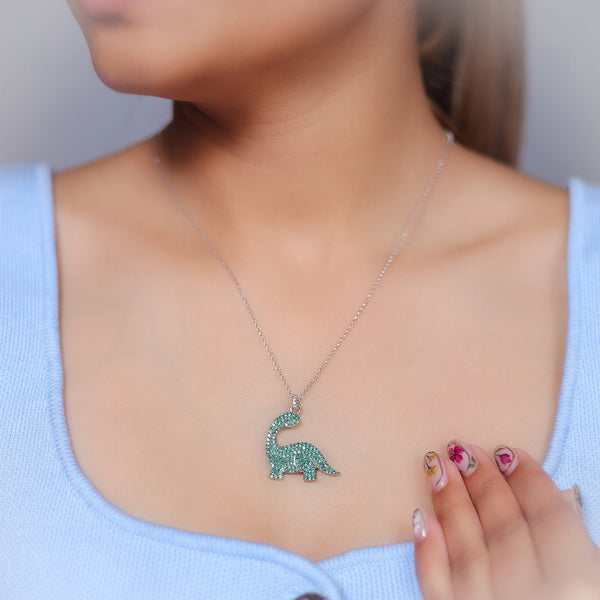 Silver Emerald Dino Chain Pendant - tassyasilver.com