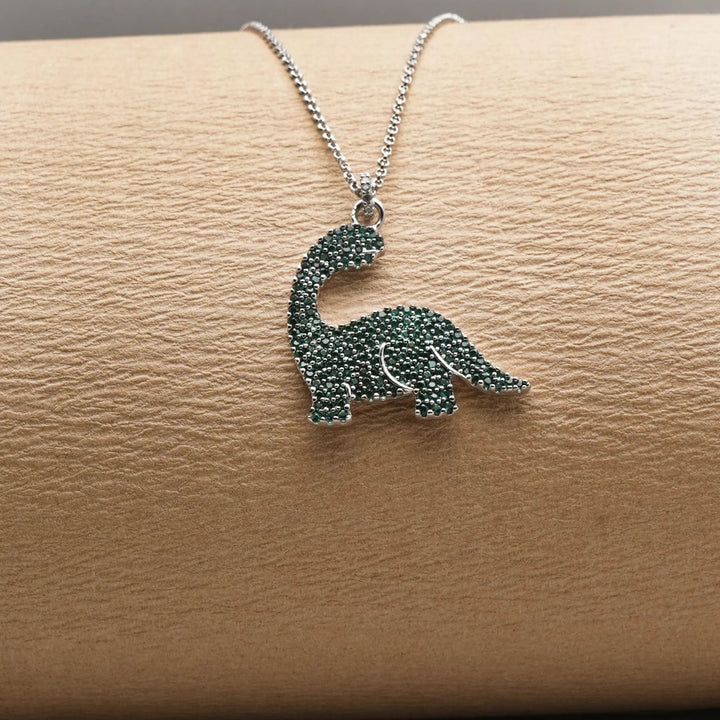 Silver Emerald Dino Chain Pendant - tassyasilver.com