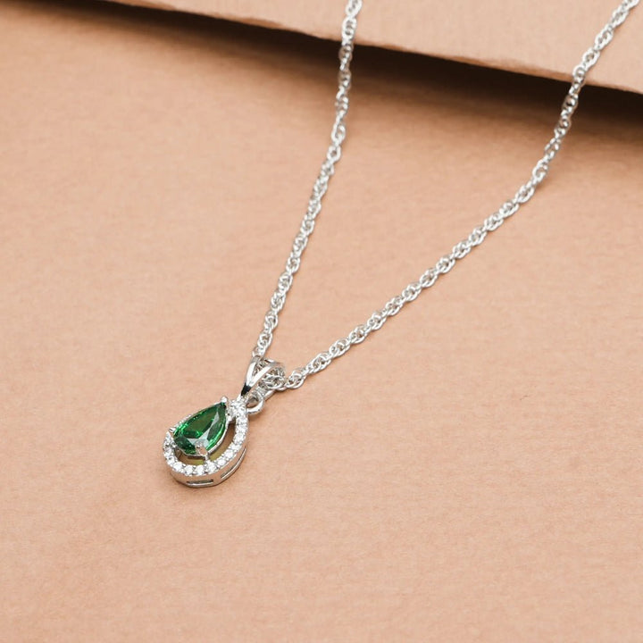 Silver Emerald Drop Chain Pendant - tassyasilver.com