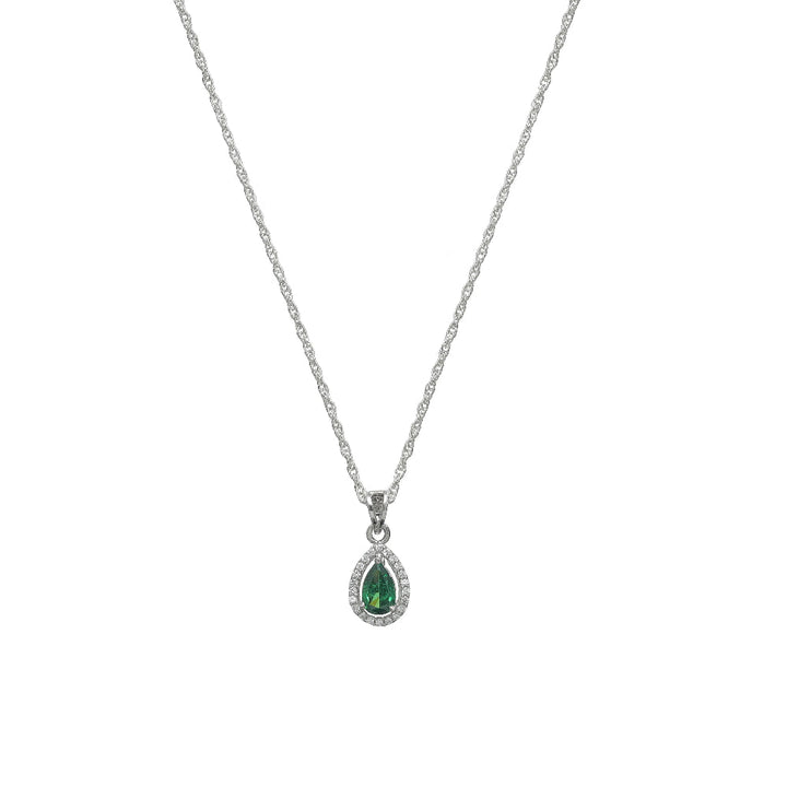 Silver Emerald Drop Chain Pendant - tassyasilver.com