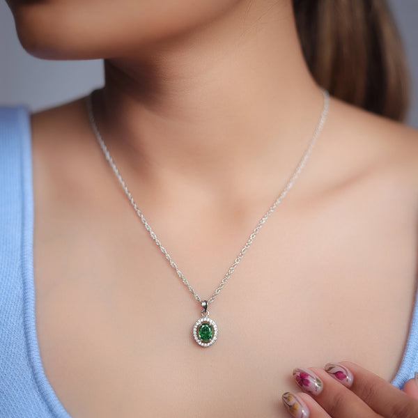 Silver Emerald Orbit Chain Pendant - tassyasilver.com