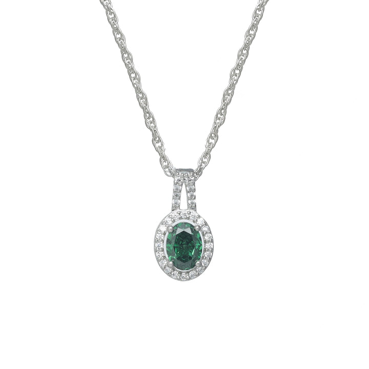 Silver Emerald Oval Halo Drop Chain pendant - tassyasilver.com