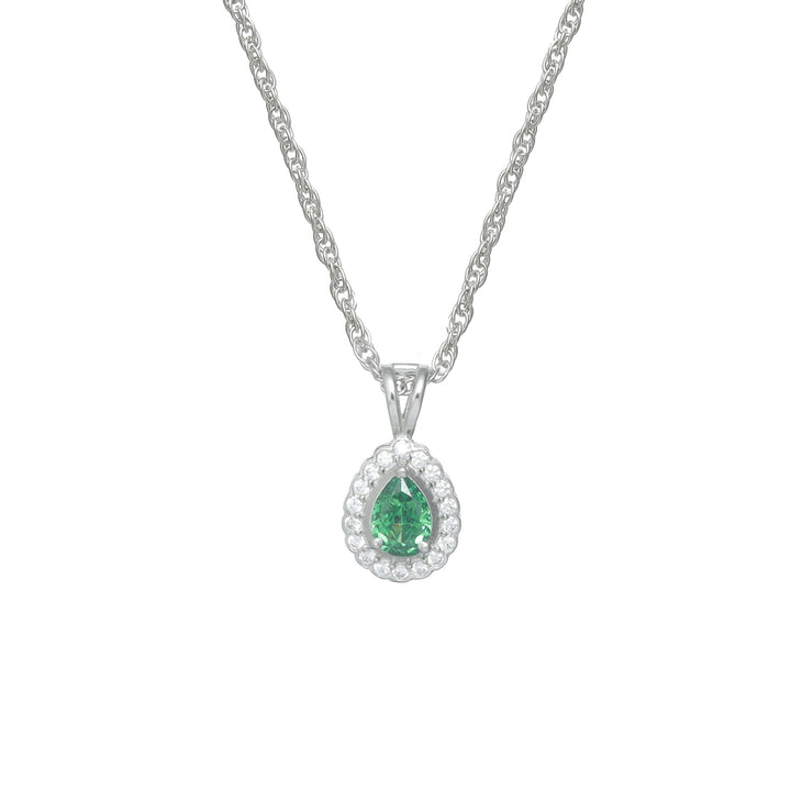 Silver Emerald Teardrop Halo Chain pendant - tassyasilver.com