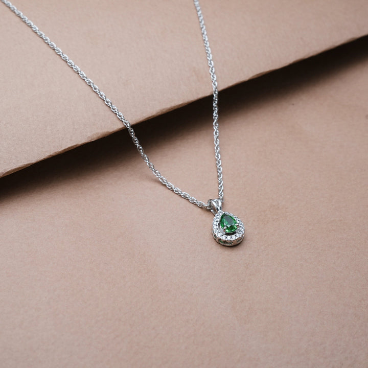 Silver Emerald Teardrop Halo Chain pendant - tassyasilver.com