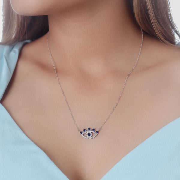 925 silver evil eye blue stone chain pendant – Tassya Silver