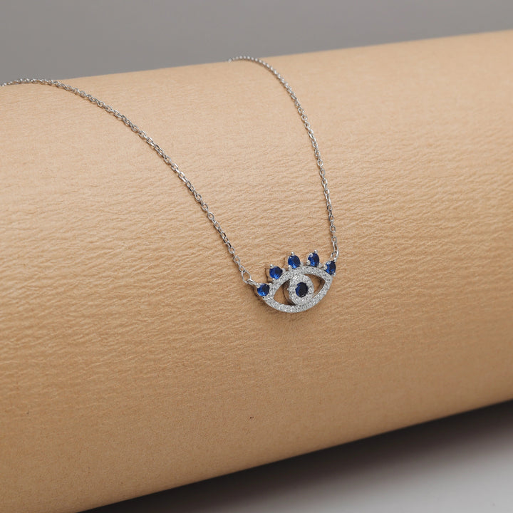 Silver Evil Eye Blue Stone Chain Pendant - tassyasilver.com