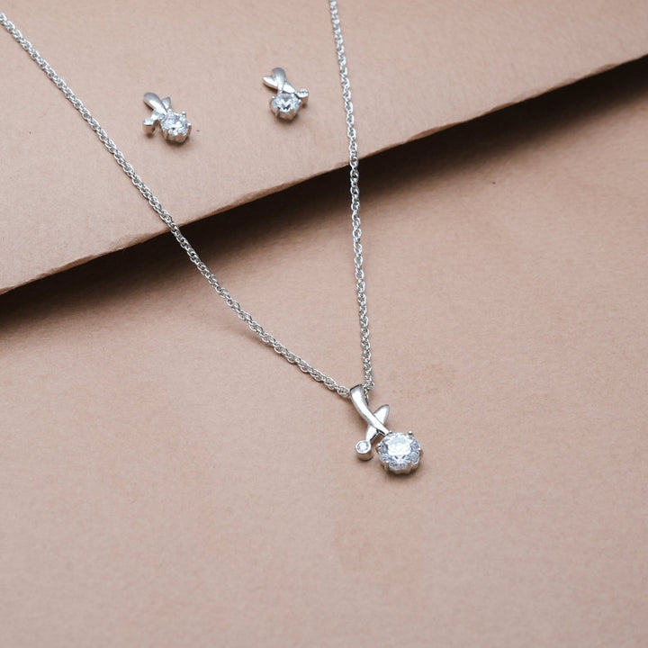 Silver Floral Bloom Chain Pendant Studs - tassyasilver.com