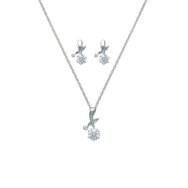 Silver Floral Bloom Chain Pendant Studs - tassyasilver.com