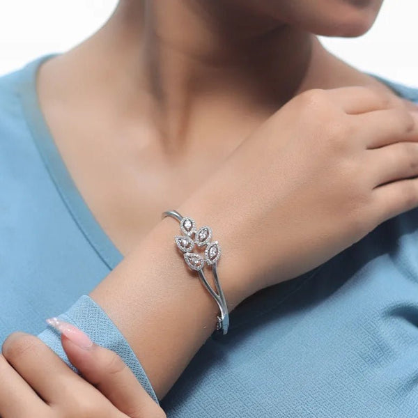 Silver Floral Diamond Kada - tassyasilver.com