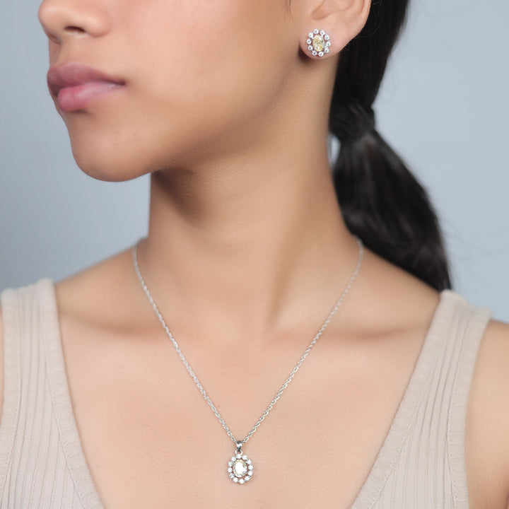 Silver Golden Diamond Chain Pendant Studs - tassyasilver.com