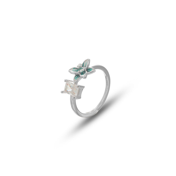 Silver Green Floral Charm Ring - tassyasilver.com