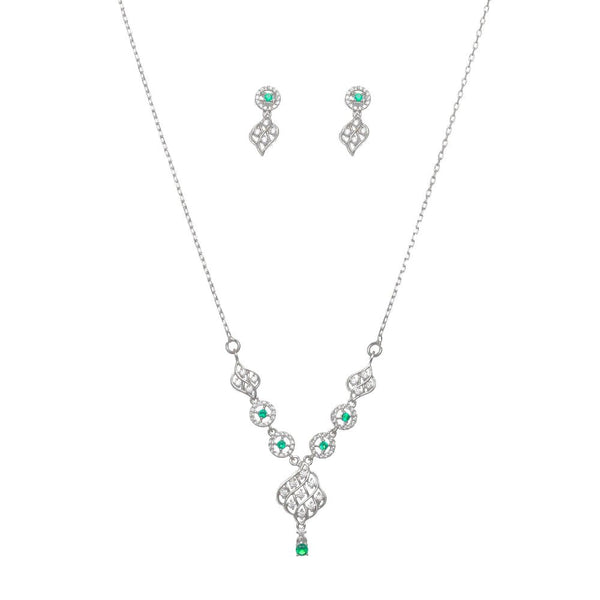 Silver Green Stone Necklace Set - tassyasilver.com