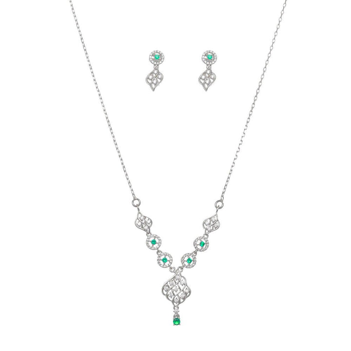 Silver Green Stone Necklace Set - tassyasilver.com