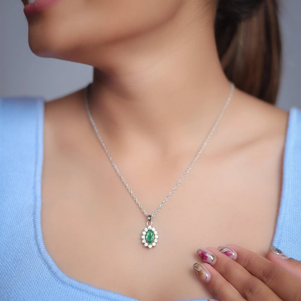 Silver Green Teardrop Halo Chain pendant - tassyasilver.com
