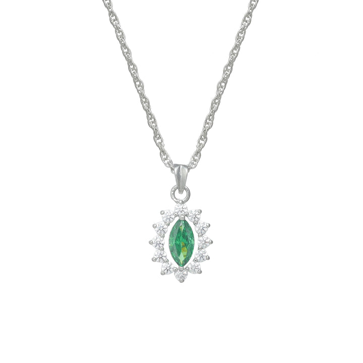 Silver Green Teardrop Halo Chain pendant - tassyasilver.com