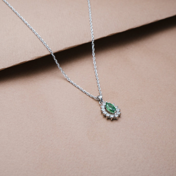 Silver Green Teardrop Halo Chain pendant - tassyasilver.com