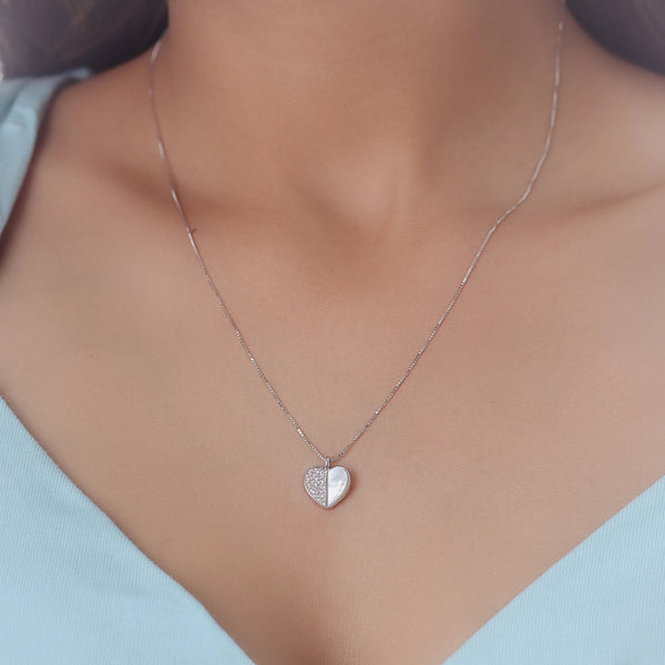 925 silver heart chain pendant with crystal and mother of pearl – Tassya Silver