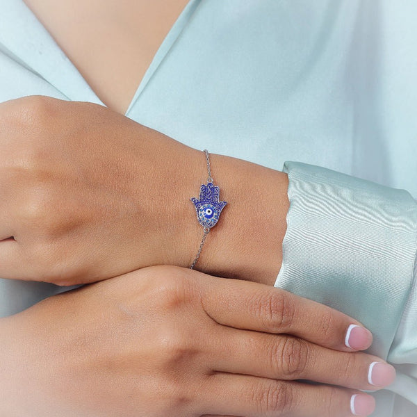 Silver Hamsa Shield Bracelet - tassyasilver.com
