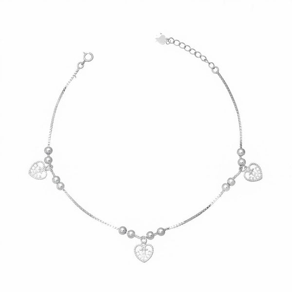 Silver Heart Sparkle Anklet - tassyasilver.com