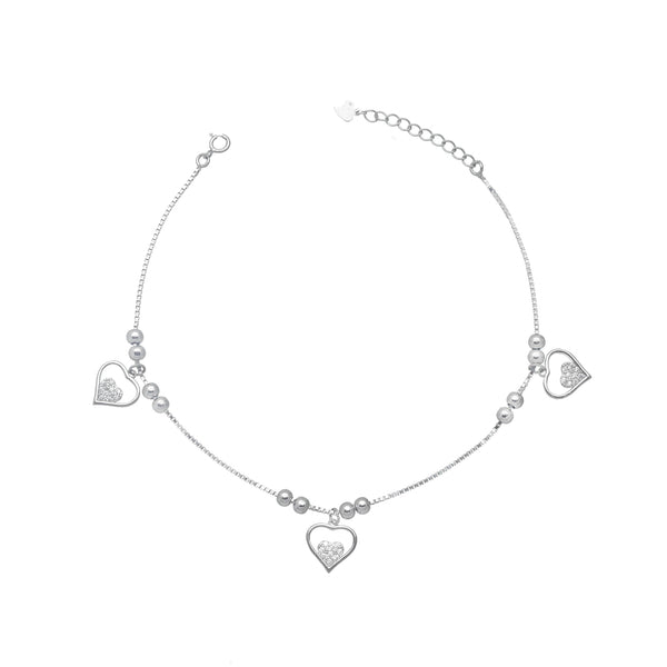 Silver Heart Symphony Anklet - tassyasilver.com