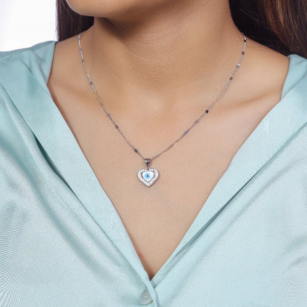 Silver Heartshield Evil Eye Chain Pendant - tassyasilver.com