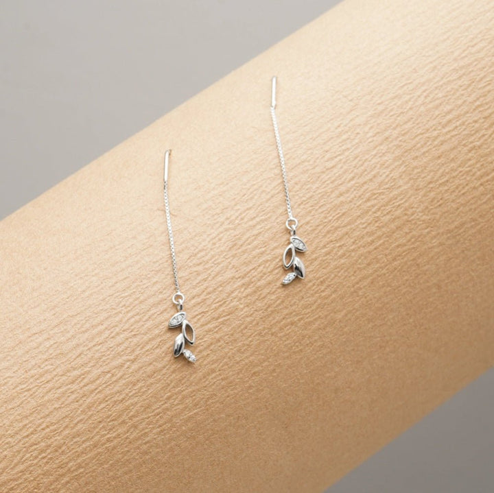 Silver Leaf Drape Threader Earrings - tassyasilver.com