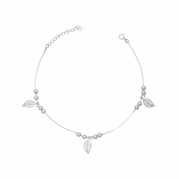 Silver Leaf Love Anklet - tassyasilver.com