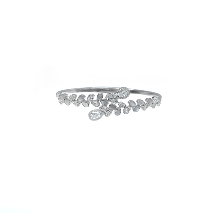 Silver Leafy Elegance Diamond Kada - tassyasilver.com