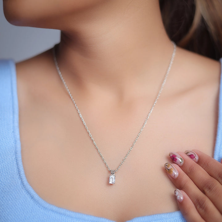 Silver Marquise Emerald Halo Chain pendant - tassyasilver.com