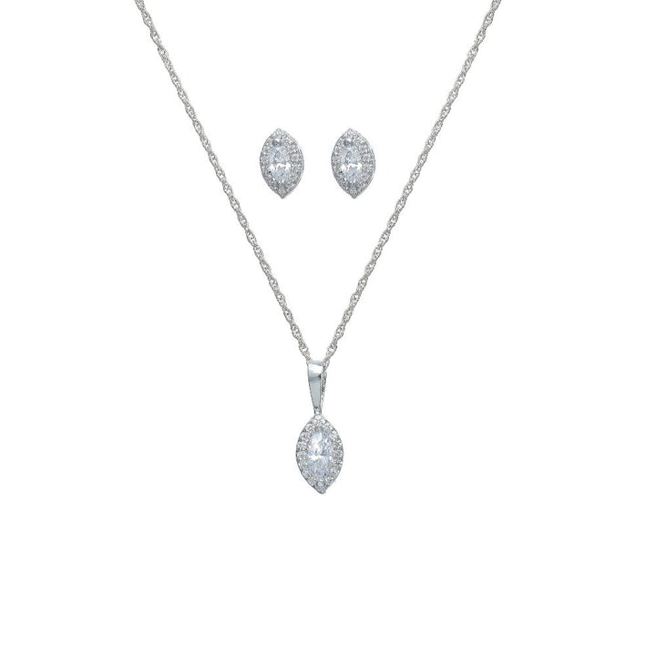 Silver Marquise Halo Chain Pendant Studs - tassyasilver.com