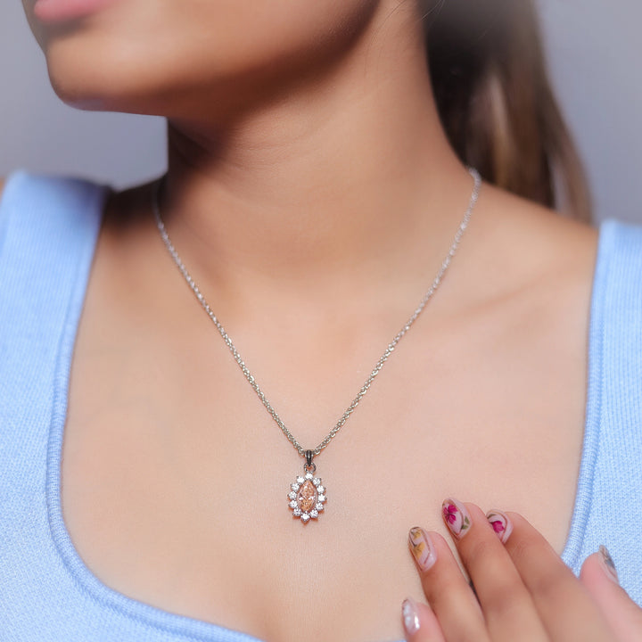 Silver Marquise Peach Halo Chain pendant - tassyasilver.com