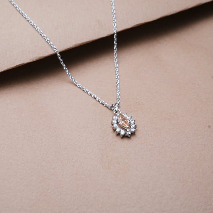 Silver Marquise Peach Halo Chain pendant - tassyasilver.com