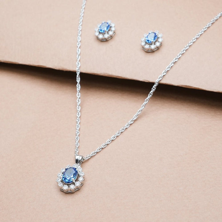Silver Midnight Bloom Chain Pendant Studs - tassyasilver.com