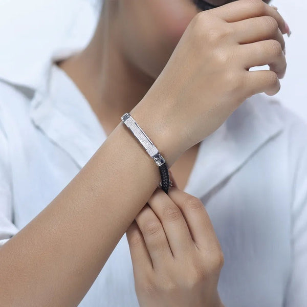Tassya Silver Midnight Texture Link Cuff for women