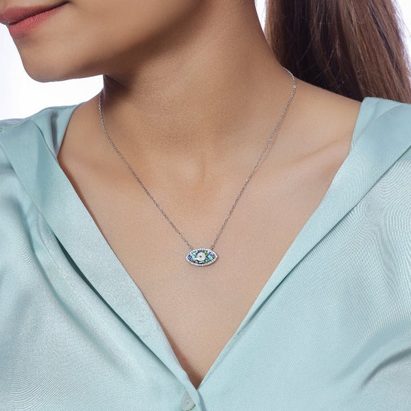 Silver Mosaic Eye Chain Pendant - tassyasilver.com