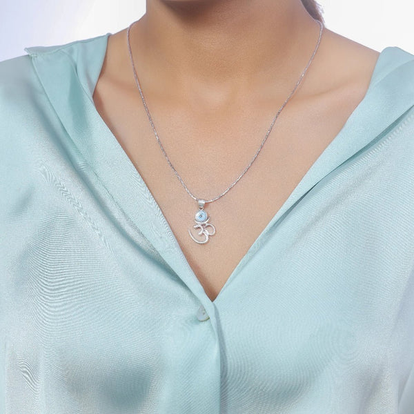 Silver Om Eye Chain Pendant - tassyasilver.com